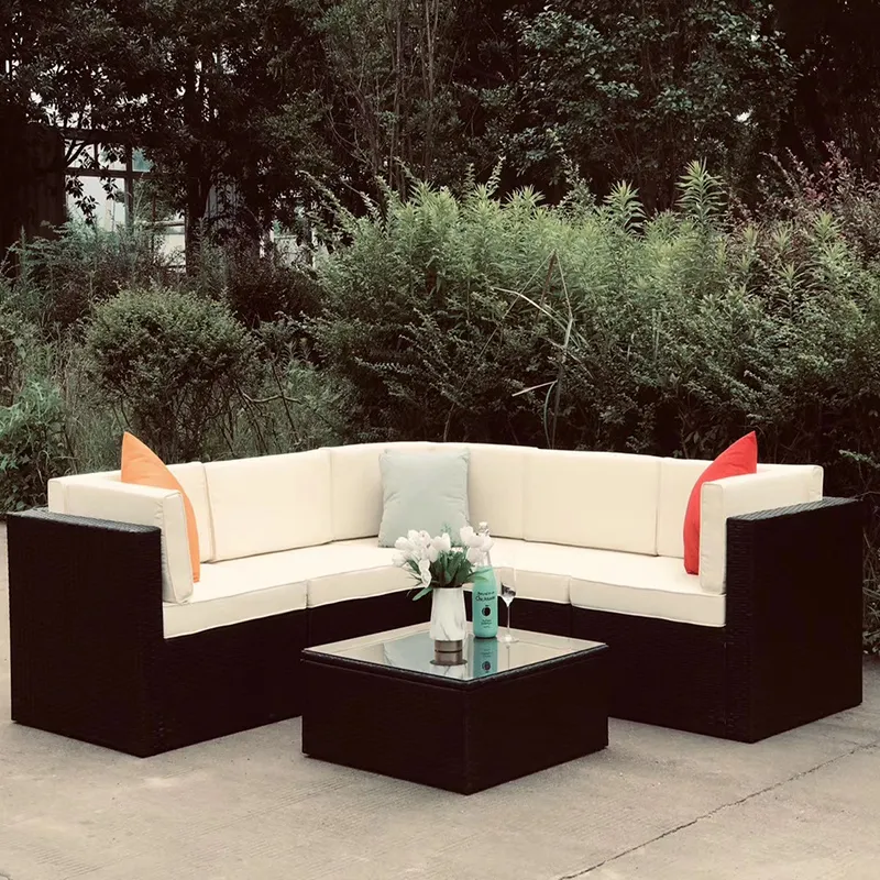 Jardin extérieur luxe 6 pièces meubles en rotin canapé en osier coin de Conversation canapé sectionnel avec coussin